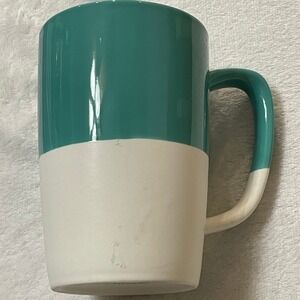 Pinky Up Teal White Two Tone Tall Ceramic Coffee Mug Cup Do Not Microwave